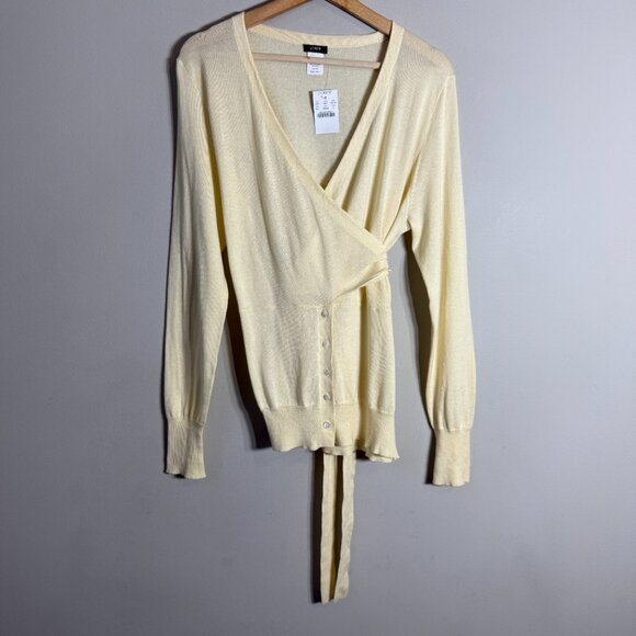 J. Crew Wrap Cardigan Sweater Women's Large Butter Yellow Preppy Minimalist NWT - Picture 4 of 13